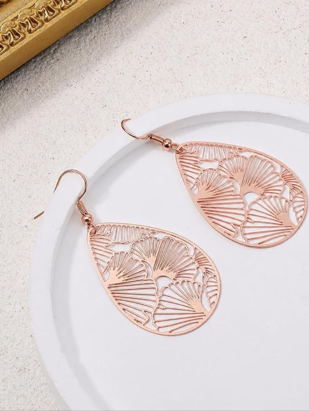 Ginkgo Leaf Earrings Dangle Drop Boho Lightweight Filigree